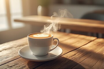 a cup hot coffee at the morning 