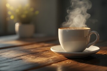 cup of coffee on wooden table