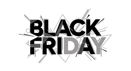 Black friday sale banner with abstract geometric shapes isolated on white background