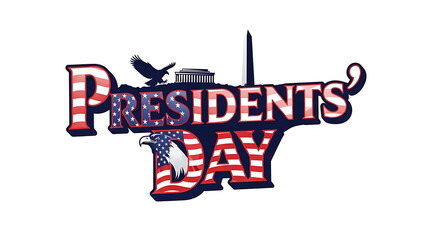 Presidents day logo with american flag design isolated on white background for holiday event