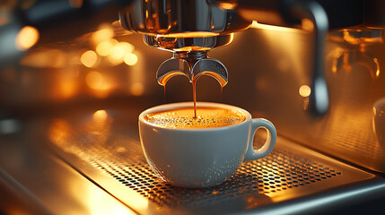 One shot coffee from machine in cup