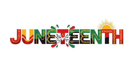 Juneteenth lettering design with sun isolated on white background for celebration day