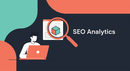 Man analyzes website data with laptop in modern office, focusing on SEO analytics for improved online visibility and business growth, conveying a sense of expertise.
