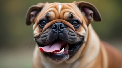 Adorable bulldog puppy with tongue out, ready for playful adventures and capturing hearts everywhere in this heartwarming video moment. - Powered by Adobe
