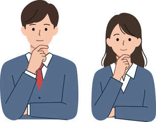 Business People Thinking Together In Blue Suits