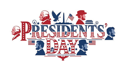 Presidents day greeting card with presidents isolated on white background