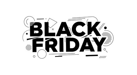 Black friday text with geometric shapes isolated on white background