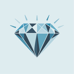 A sparkling blue diamond with geometric facets and radiating light on a light blue background.