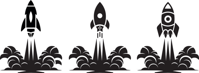 Launching rocket silhouette. Rocket startup.