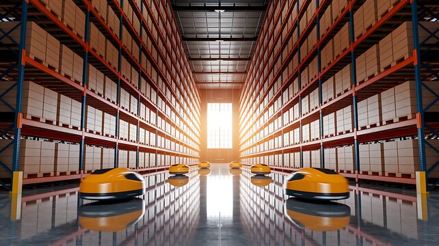 AGV (Automated guided vehicle) in warehouse logistic and transport.