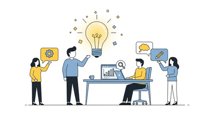 Team brainstorming for new idea and innovation isolated on white background