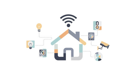 Smart home automation system concept with wireless connection isolated on white background