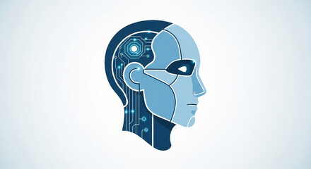 Artificial intelligence head profile with circuit board isolated on white background