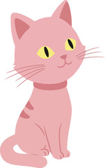 Obraz premium Cute Pink Cat Cartoon Sitting White Background Minimalist Illustration