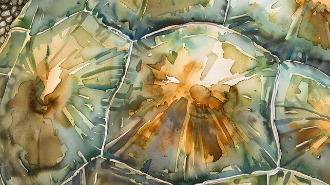 close-up watercolor turtle shell