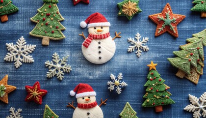 Denim Patch Collage Christmas Seamless Background