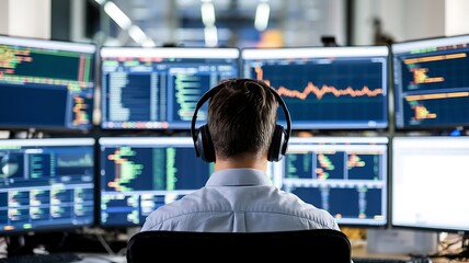 Monitoring cybersecurity threats analyst at work in a control room technology environment close-up view