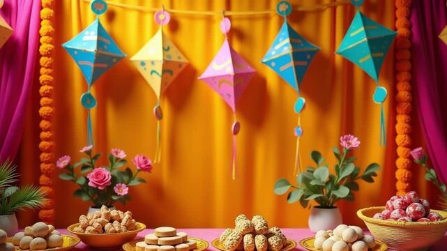 Colorful Kites and Decorations for Makar Sankranti Celebration