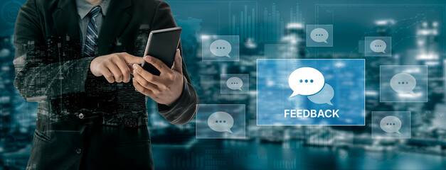 Customer or business team feedback system highlighting comments, opinions, evaluations, reviews,...