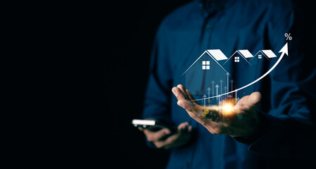 Real estate investment concept,Buy and sell houses and real estate online on a virtual screen. real...