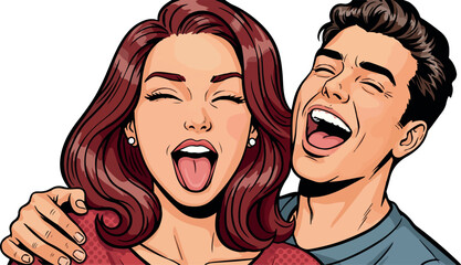 Happy Couple Laughing Together With Tongue Out Fun Joyful
