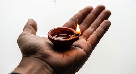 Experience peace and light with a traditional oil lamp held in a hand during Diwali festival
