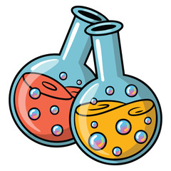 Realistic chemical beakers with liquid vector item semi flat color illustration isolated on white perfect for scientific experiment supply or modern design artwork