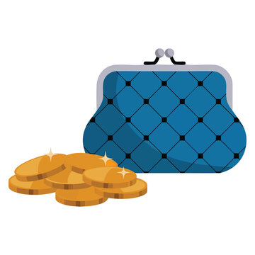 Purse and coins vector illustration isolated on white background ideal for money saving finance treasure wealth or investment themed creative artwork