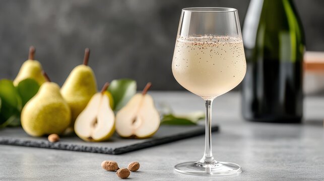 Refreshing Glass of Soave Classico Surrounded by Pear Slices