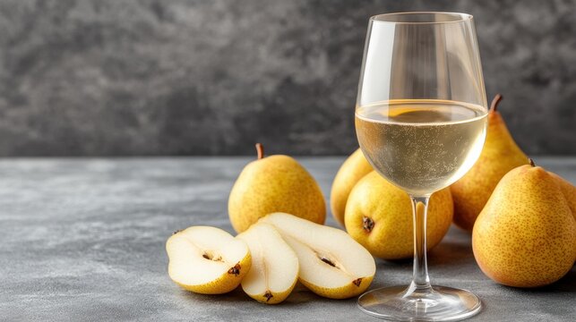 Glass of Soave Classico Wine Surrounded by Fresh Pear Slices