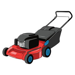 Red lawnmower close up illustration vector artwork ideal for garden yard maintenance home equipment or outdoor cleaning themed creative design element