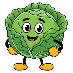Vector illustration cabbage character vegetable isolated on white background perfect for cartoon healthy food mascot or vegetable themed creative artwork