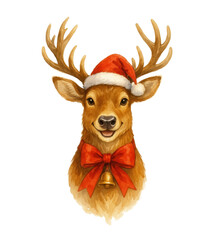 Cozy Christmas Reindeers  with santa hat PNG