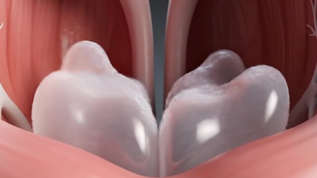 Detailed Anatomical Rendering of Vocal Cords and Larynx on Dark Background Anatomical Model of Human Throat Medical 3D Render Close Up of Interior Anatomy