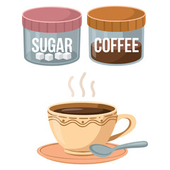 Vector illustration of black coffee with sugar isolated on white background ideal for cafe menu breakfast beverage or coffee themed creative designs