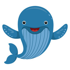 Fototapeta premium Vector illustration of blue happy whale on white background perfect for marine ocean wildlife aquatic animal or cartoon themed creative artwork design