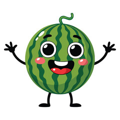 Vector illustration of cute watermelon cartoon fruit character isolated on white background with happy face emoji perfect for funny creative artwork design