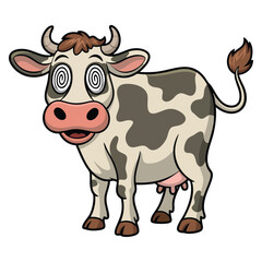 Vector illustration of dizzy cow on white background isolated design ideal for farm animal cartoon humorous fun or agricultural themed creative artwork