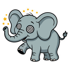 Vector illustration of gray elephant with dizzy face perfect for cartoon wildlife character children theme zoo or playful animal artwork designs