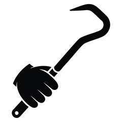 Vector illustration of hand holding crowbar glyph icon silhouette depicting prybar wrecking bar demolition construction tool design element isolated raster artwork