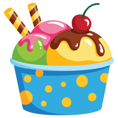 Vector illustration of ice cream in paper cup isolated on white background suitable for dessert food bakery cafe packaging or sweet treat themed design projects