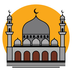 Vector illustration of mosque with minarets domes and sunset isolated on white background flat minimalist style ideal for architecture, religion, or travel themed designs