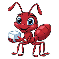 Vector illustration of red ant holding cube of sugar perfect for insect themed cartoon concept sweet food artwork or creative educational design element