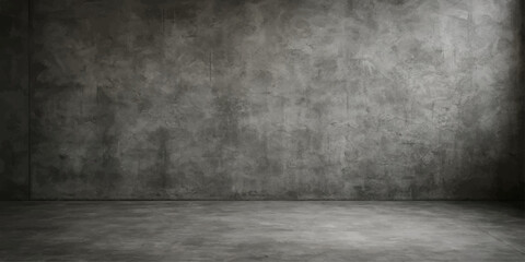 Dark, empty grunge room interior with concrete wall and floor texture