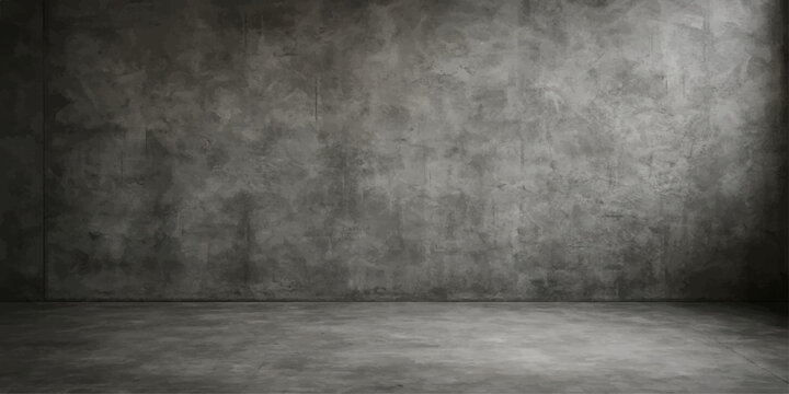 Dark, empty grunge room interior with concrete wall and floor texture
