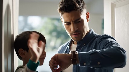 Dad Checks Time After Kissing Son Goodbye Before Leaving Home