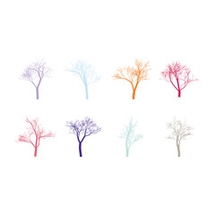Obraz premium Colorful Tree Silhouettes Isolated on White Background Artistic Minimalist Illustration Depicting Nature Autumn and Winter Elements for Creative Design