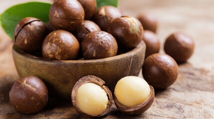 Obraz premium Macadamia Nut in Diverse Presentations with Natural and Culinary Settings