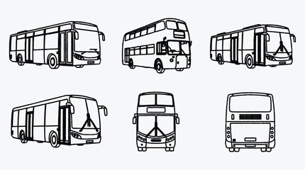 Outline Illustrations of Buses Single and Double Decker Vehicles Transportation