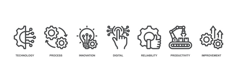 Automation banner vector illustration concept with icon of technology, process, innovation, digital, reliability, productivity and improvement.